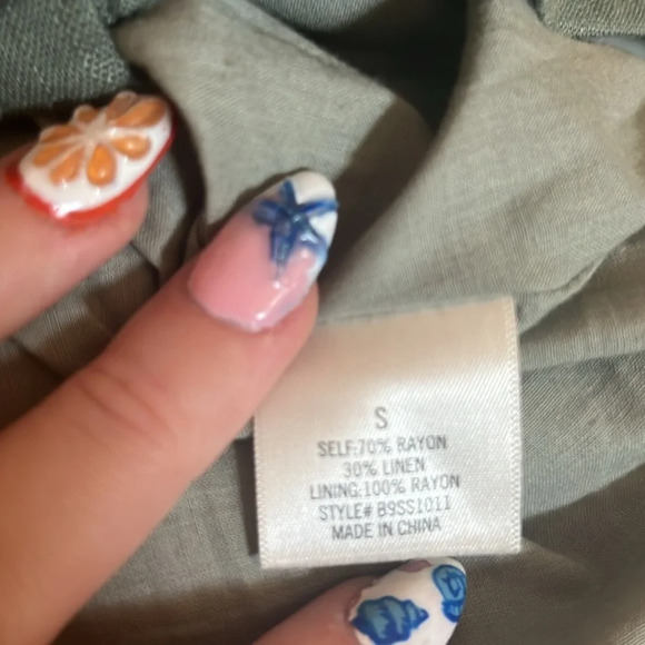 Blue Rain Floral Embroidered Front Button Linen Mini Skirt PP - Picture 5 of 6